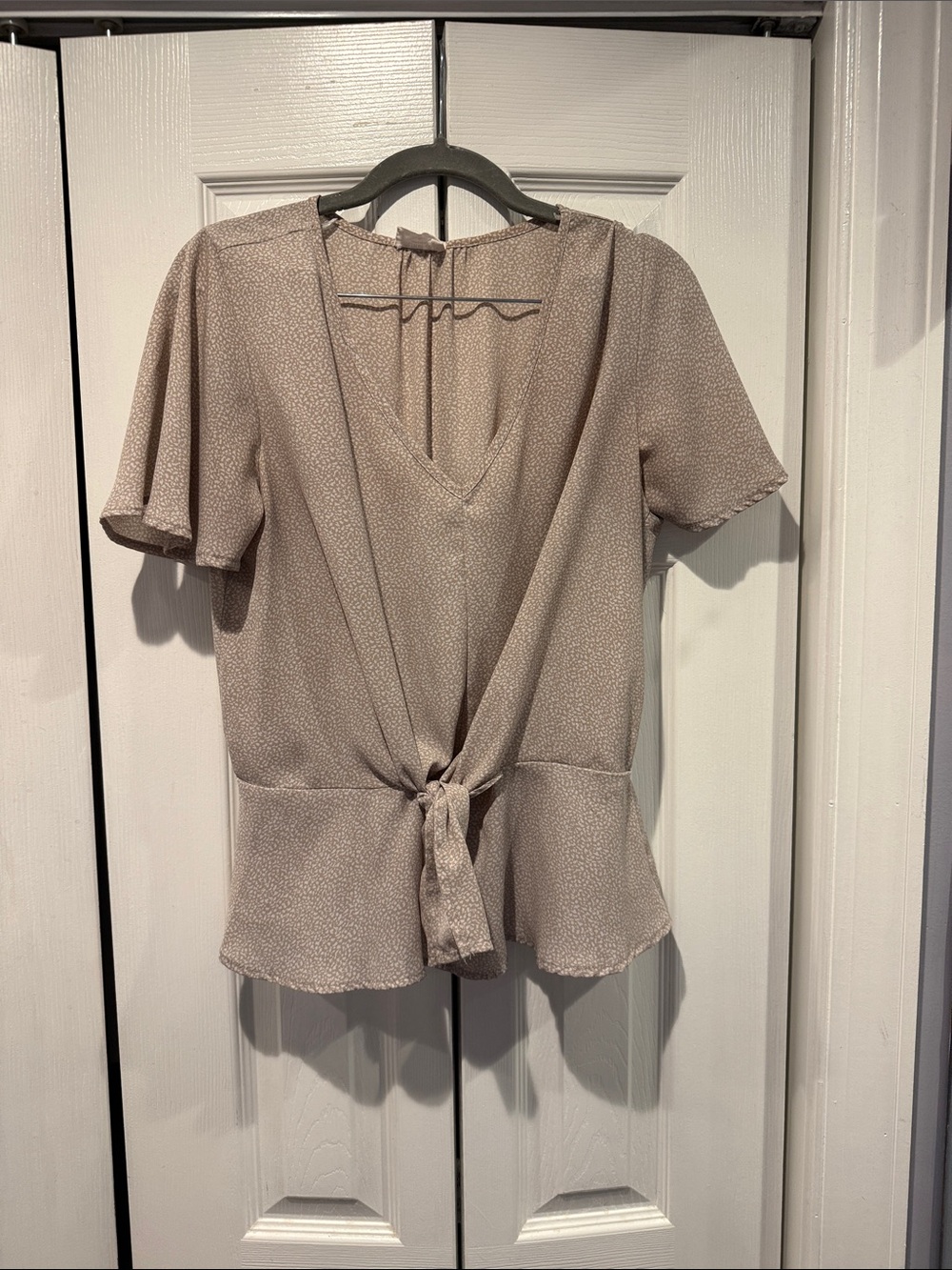 Sienna Sky Taupe Tie-Front V-Neck Blouse